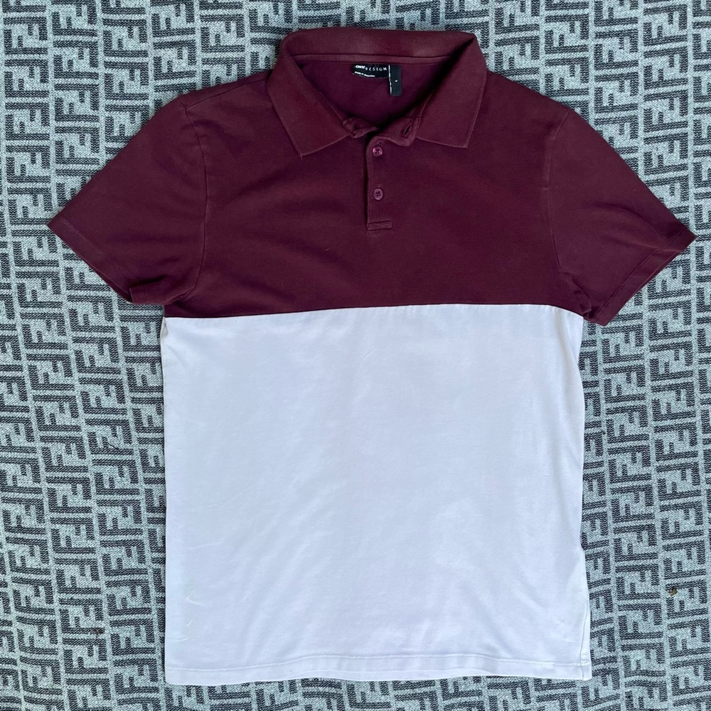 ASOS Short Sleeve Stretch Polo Shirt - Burgundy & Soft Pink - Large